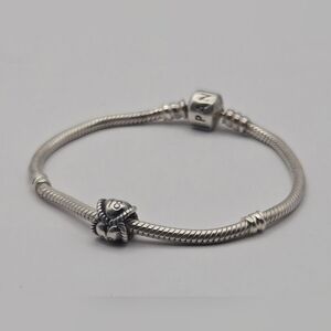 Pandora 925 Sterling Silver Snake Chain Bracelet with “18” Heart Charm | Classic